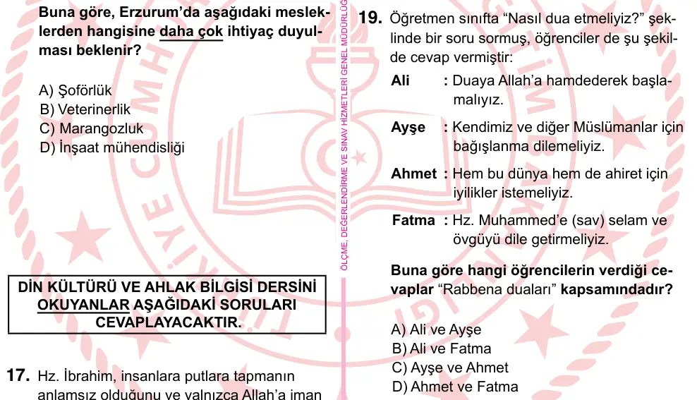 5. Sınıf Sosyal Bilgiler 2024 İOKBS Bursluluk Sınavı 19. Soru görseli