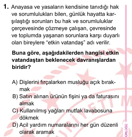 5. Sınıf Sosyal Bilgiler 2024 İOKBS Bursluluk Sınavı 1. Soru görseli