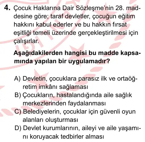 5. Sınıf Sosyal Bilgiler 2024 İOKBS Bursluluk Sınavı 4. Soru görseli