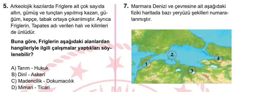 5. Sınıf Sosyal Bilgiler 2024 İOKBS Bursluluk Sınavı 5. Soru görseli