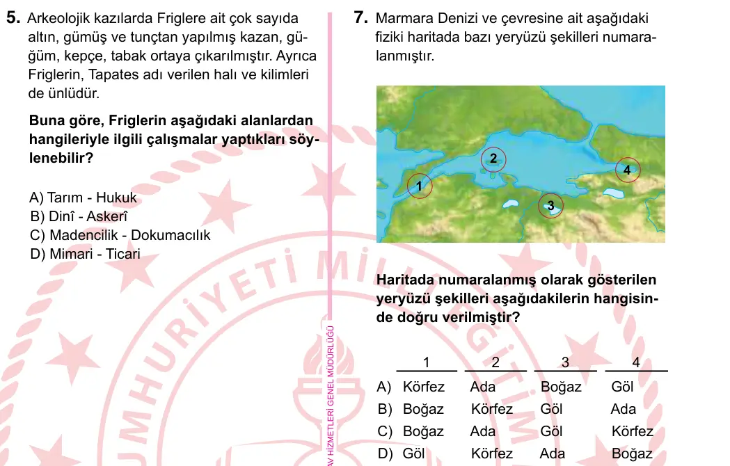 5. Sınıf Sosyal Bilgiler 2024 İOKBS Bursluluk Sınavı 7. Soru görseli