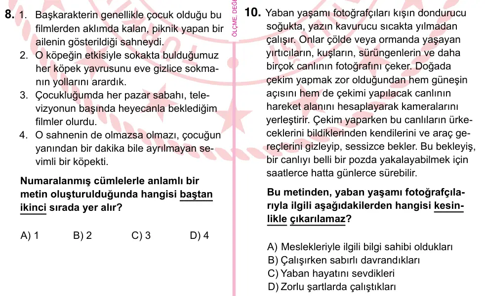 5. Sınıf Türkçe 2024 İOKBS Bursluluk Sınavı 10. Soru görseli