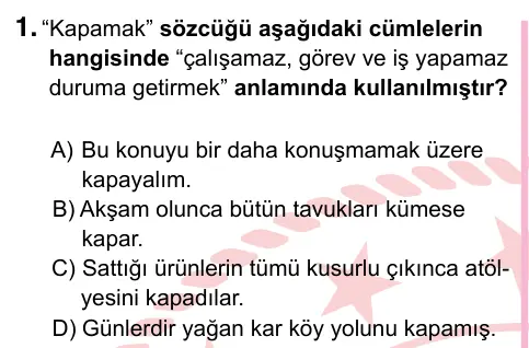 5. Sınıf Türkçe 2024 İOKBS Bursluluk Sınavı 1. Soru görseli