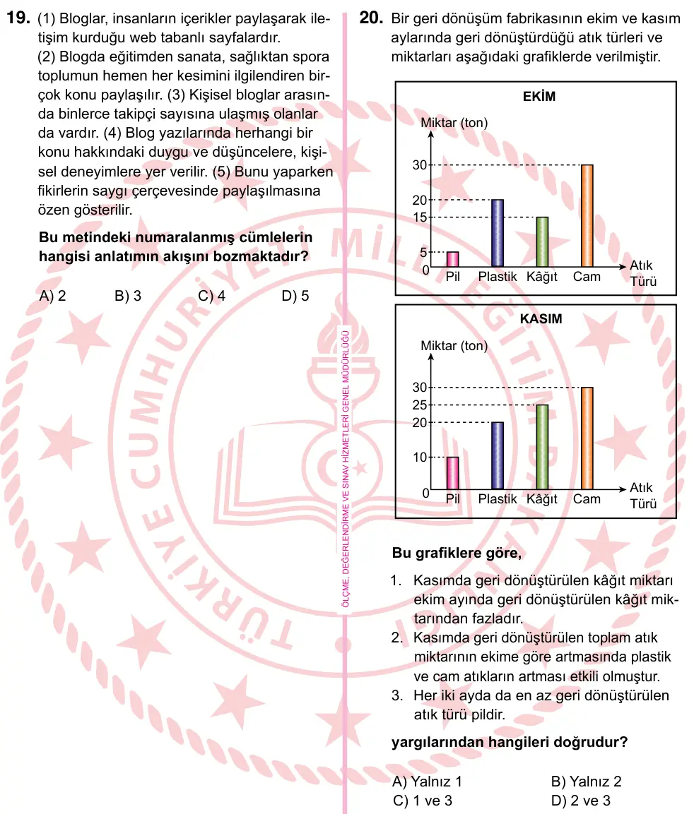 5. Sınıf Türkçe 2024 İOKBS Bursluluk Sınavı 20. Soru görseli