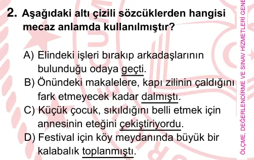 5. Sınıf Türkçe 2024 İOKBS Bursluluk Sınavı 2. Soru görseli