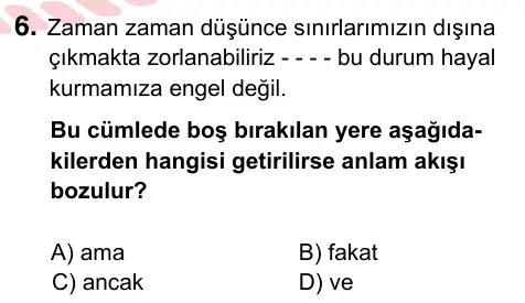 5. Sınıf Türkçe 2024 İOKBS Bursluluk Sınavı 6. Soru görseli