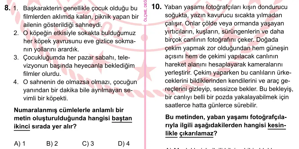 5. Sınıf Türkçe 2024 İOKBS Bursluluk Sınavı 8. Soru görseli