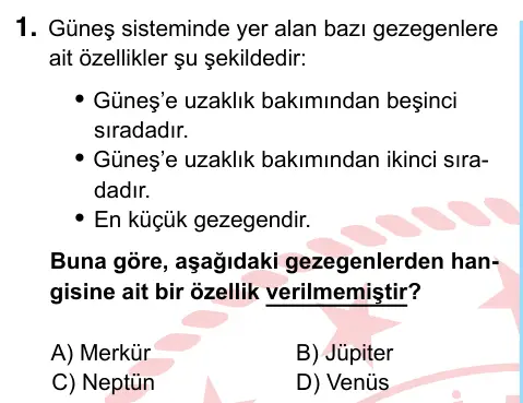 6. Sınıf Fen Bilimleri 2024 İOKBS Bursluluk Sınavı 1. Soru görseli