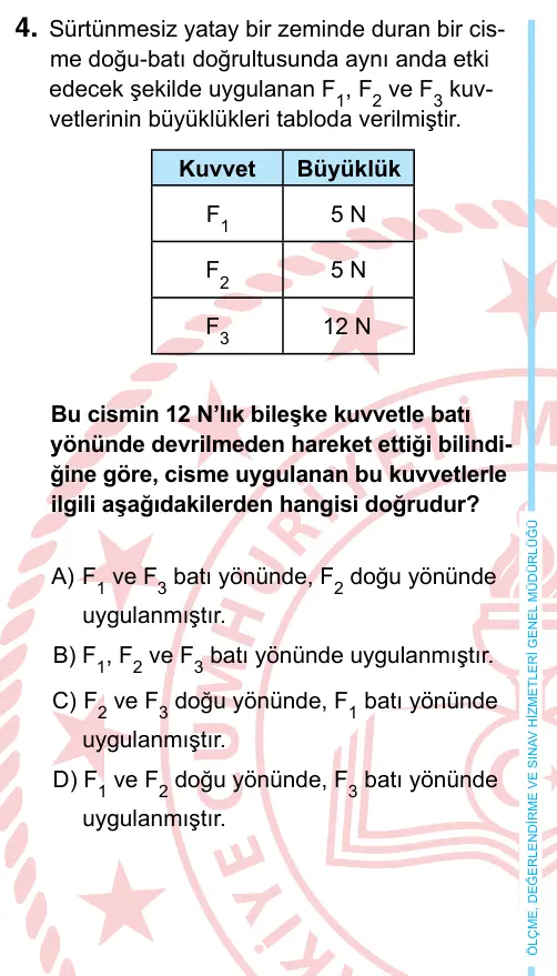 6. Sınıf Fen Bilimleri 2024 İOKBS Bursluluk Sınavı 4. Soru görseli