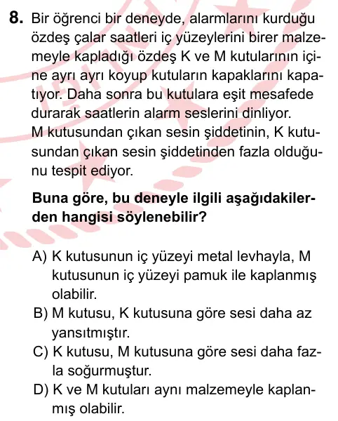6. Sınıf Fen Bilimleri 2024 İOKBS Bursluluk Sınavı 8. Soru görseli