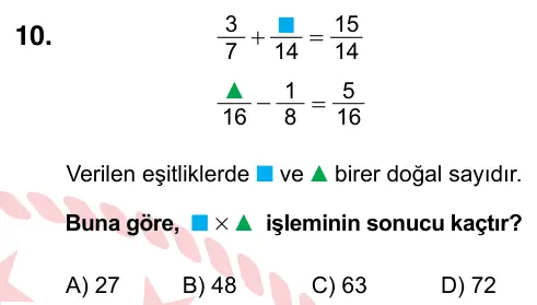 6. Sınıf Matematik 2024 İOKBS Bursluluk Sınavı 10. Soru görseli
