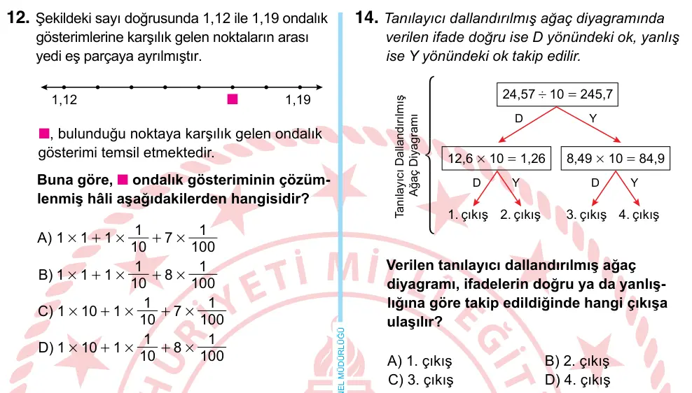 6. Sınıf Matematik 2024 İOKBS Bursluluk Sınavı 14. Soru görseli