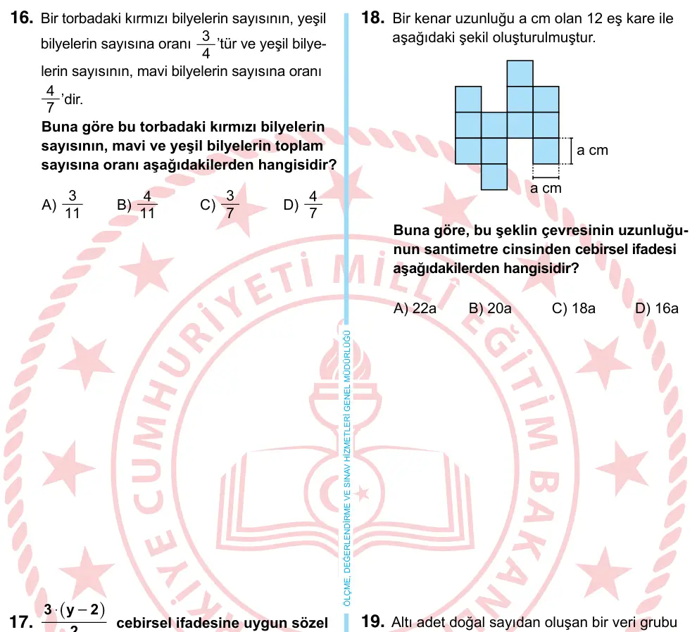 6. Sınıf Matematik 2024 İOKBS Bursluluk Sınavı 16. Soru görseli