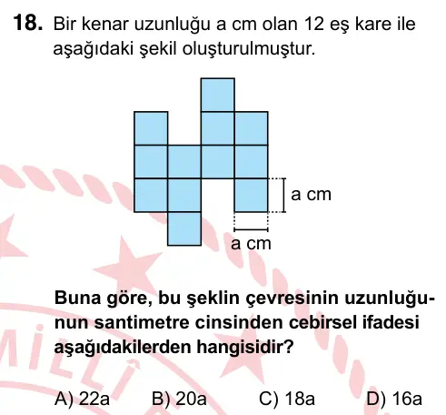 6. Sınıf Matematik 2024 İOKBS Bursluluk Sınavı 18. Soru görseli