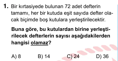 6. Sınıf Matematik 2024 İOKBS Bursluluk Sınavı 1. Soru görseli