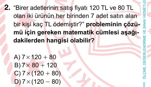 6. Sınıf Matematik 2024 İOKBS Bursluluk Sınavı 2. Soru görseli