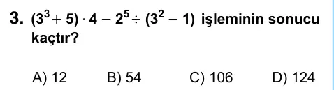 6. Sınıf Matematik 2024 İOKBS Bursluluk Sınavı 3. Soru görseli
