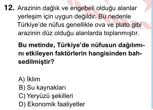 6. Sınıf Sosyal Bilgiler 2024 İOKBS Bursluluk Sınavı 12. Soru görseli