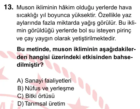 6. Sınıf Sosyal Bilgiler 2024 İOKBS Bursluluk Sınavı 13. Soru görseli