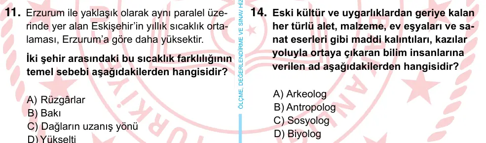 6. Sınıf Sosyal Bilgiler 2024 İOKBS Bursluluk Sınavı 14. Soru görseli
