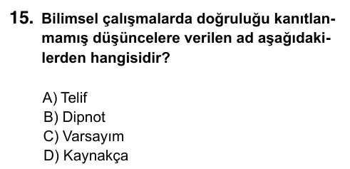 6. Sınıf Sosyal Bilgiler 2024 İOKBS Bursluluk Sınavı 15. Soru görseli