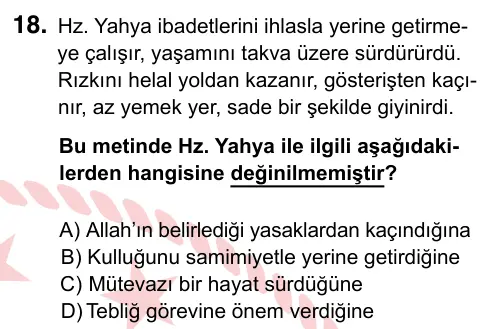 6. Sınıf Sosyal Bilgiler 2024 İOKBS Bursluluk Sınavı 18. Soru görseli