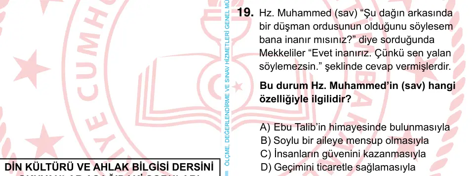 6. Sınıf Sosyal Bilgiler 2024 İOKBS Bursluluk Sınavı 19. Soru görseli