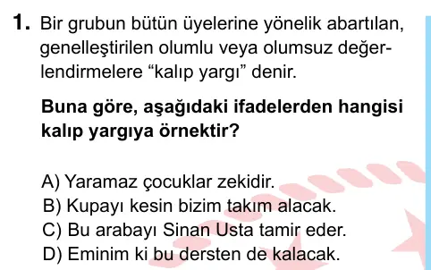 6. Sınıf Sosyal Bilgiler 2024 İOKBS Bursluluk Sınavı 1. Soru görseli