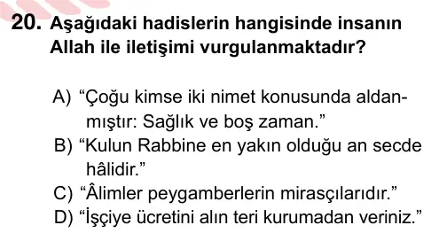 6. Sınıf Sosyal Bilgiler 2024 İOKBS Bursluluk Sınavı 20. Soru görseli (1/3)