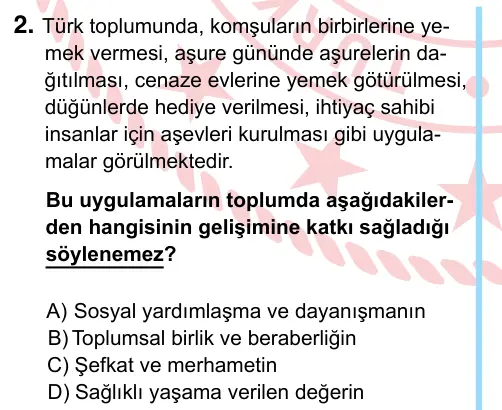 6. Sınıf Sosyal Bilgiler 2024 İOKBS Bursluluk Sınavı 2. Soru görseli