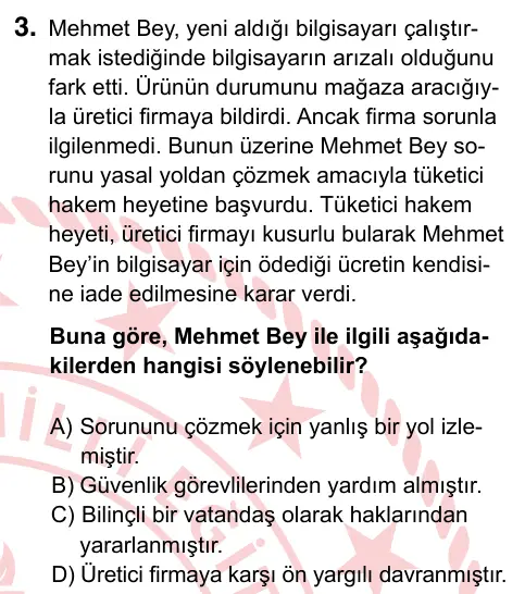 6. Sınıf Sosyal Bilgiler 2024 İOKBS Bursluluk Sınavı 3. Soru görseli