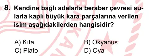 6. Sınıf Sosyal Bilgiler 2024 İOKBS Bursluluk Sınavı 8. Soru görseli
