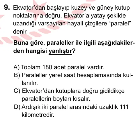 6. Sınıf Sosyal Bilgiler 2024 İOKBS Bursluluk Sınavı 9. Soru görseli