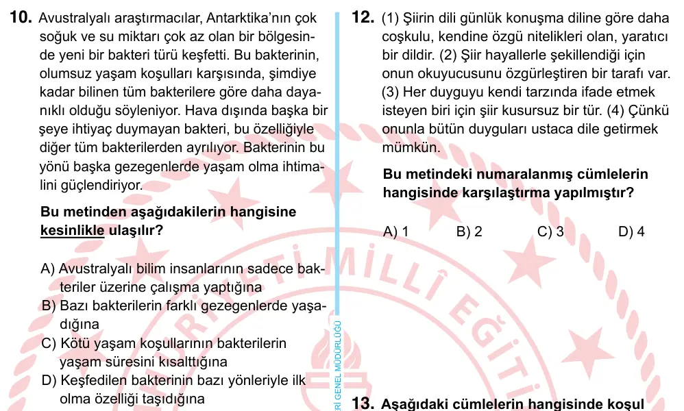 6. Sınıf Türkçe 2024 İOKBS Bursluluk Sınavı 10. Soru görseli