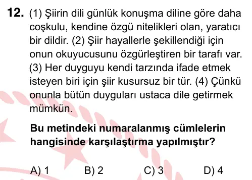 6. Sınıf Türkçe 2024 İOKBS Bursluluk Sınavı 12. Soru görseli