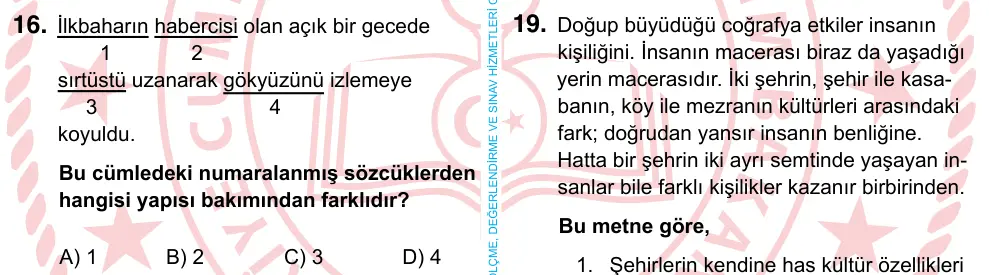6. Sınıf Türkçe 2024 İOKBS Bursluluk Sınavı 16. Soru görseli