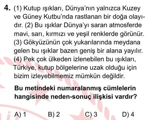 6. Sınıf Türkçe 2024 İOKBS Bursluluk Sınavı 4. Soru görseli