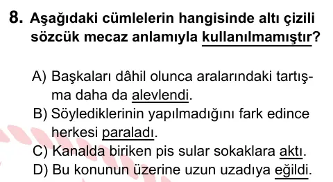6. Sınıf Türkçe 2024 İOKBS Bursluluk Sınavı 8. Soru görseli
