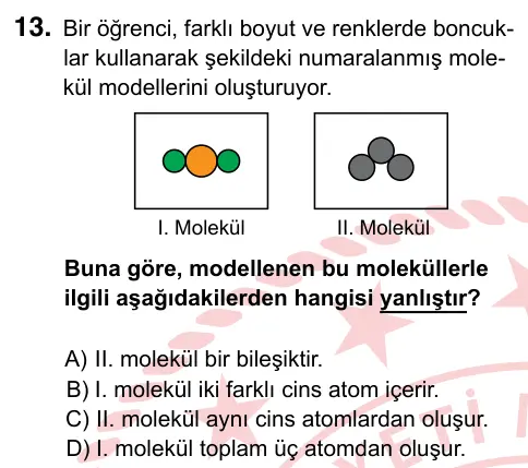 7. Sınıf Fen Bilimleri 2024 İOKBS Bursluluk Sınavı 13. Soru görseli