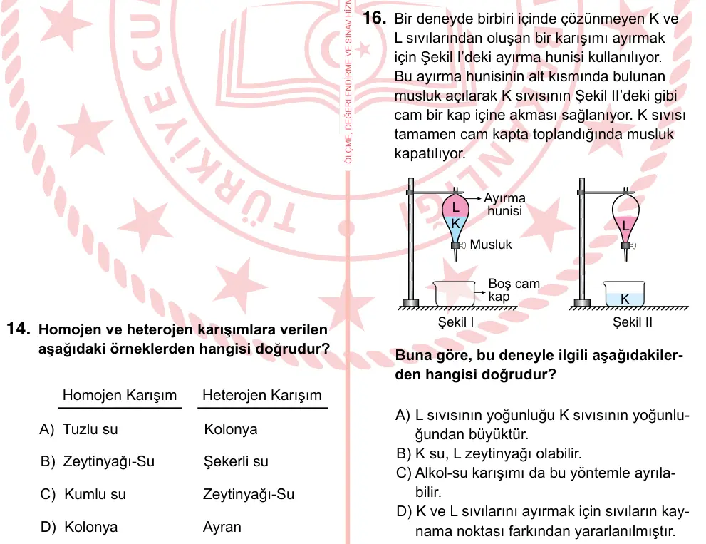 7. Sınıf Fen Bilimleri 2024 İOKBS Bursluluk Sınavı 16. Soru görseli
