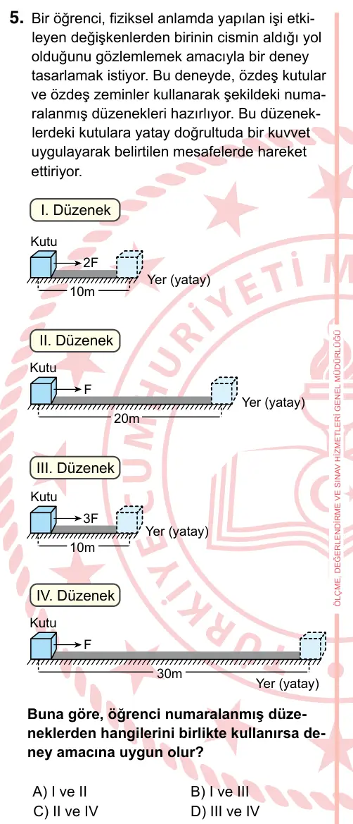 7. Sınıf Fen Bilimleri 2024 İOKBS Bursluluk Sınavı 5. Soru görseli