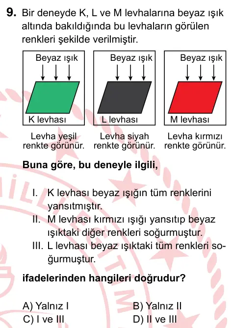 7. Sınıf Fen Bilimleri 2024 İOKBS Bursluluk Sınavı 9. Soru görseli