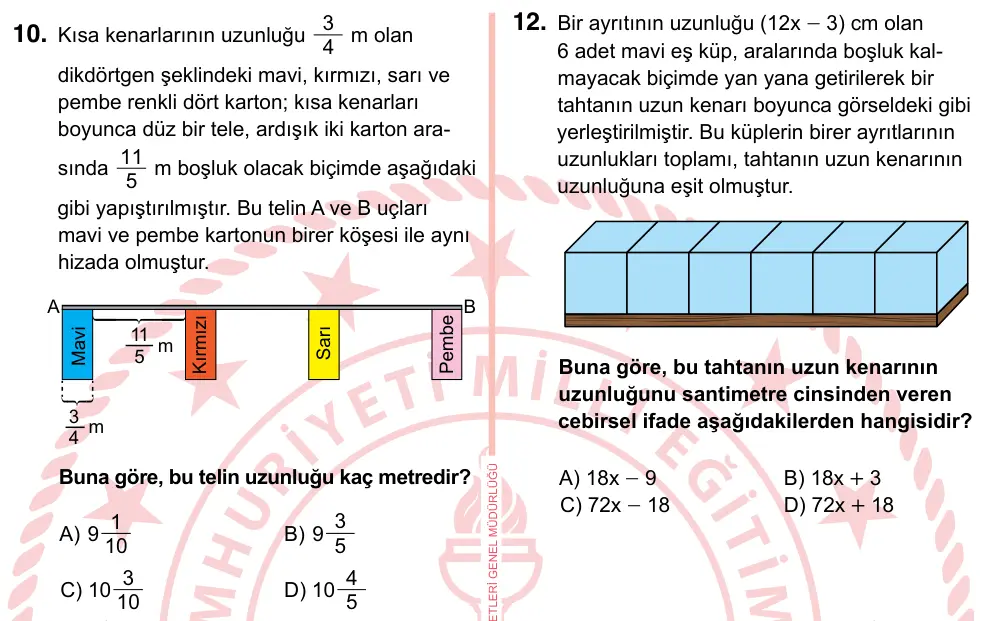 7. Sınıf Matematik 2024 İOKBS Bursluluk Sınavı 10. Soru görseli