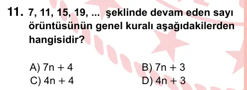 7. Sınıf Matematik 2024 İOKBS Bursluluk Sınavı 11. Soru görseli