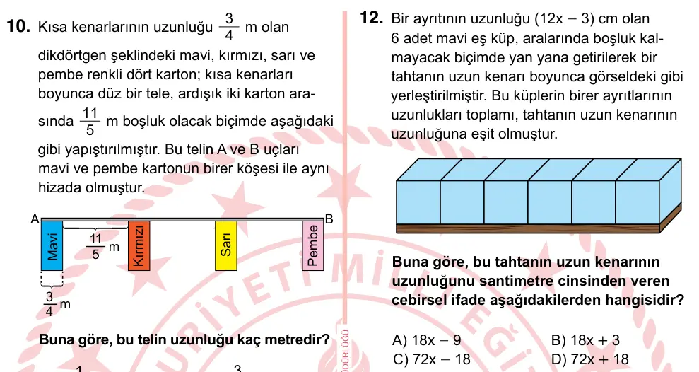 7. Sınıf Matematik 2024 İOKBS Bursluluk Sınavı 12. Soru görseli