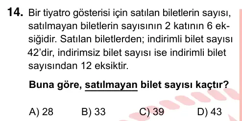 7. Sınıf Matematik 2024 İOKBS Bursluluk Sınavı 14. Soru görseli