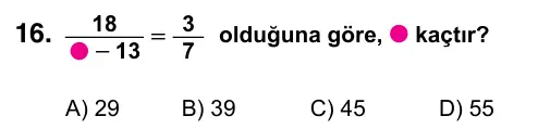 7. Sınıf Matematik 2024 İOKBS Bursluluk Sınavı 16. Soru görseli