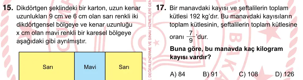 7. Sınıf Matematik 2024 İOKBS Bursluluk Sınavı 17. Soru görseli