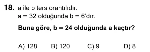 7. Sınıf Matematik 2024 İOKBS Bursluluk Sınavı 18. Soru görseli