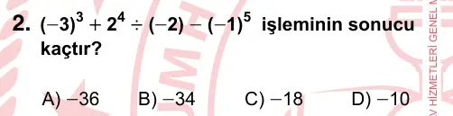 7. Sınıf Matematik 2024 İOKBS Bursluluk Sınavı 2. Soru görseli